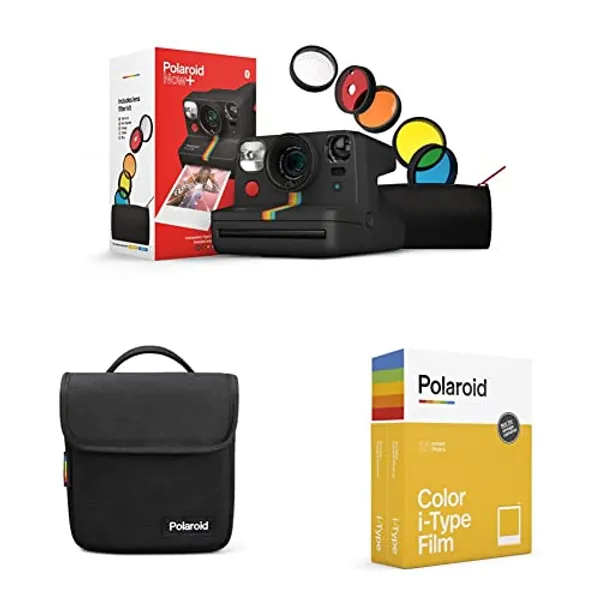 Polaroid Now+ Black (9061) - Bluetooth Connected I-Type Instant Film Camera with Bonus Lens Filter Set & Box Camera Bag, Black (6056) & for I-Type Double Pack, 16 Photos (6009)