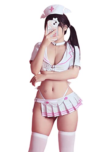 MOEFLAVOR Sexy Nurse Costume | Succubus Kawaii Anime Cosplay Lingerie | Women's Reg & Plus Size - L/XL - White