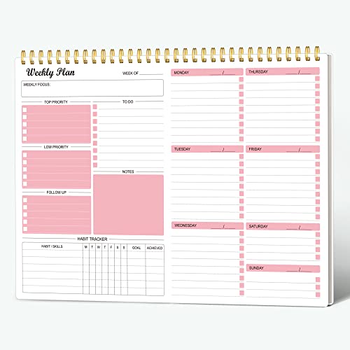 Weekly Planner Notepad Undated Weekly Goals Schedule Planner To Do List Notebook Planning Pad Calendars Organizers Habit Tracker Journal for Man & Women,52 Weeks (8.5x12") - Pink - 1 Pack