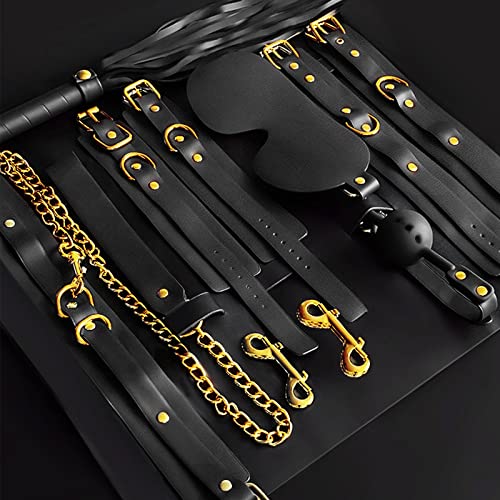BDSM Sex Bondage Kit: Real Leather Restraints 6Pcs Sex Toys Set for Sex, Sexual Handcuffs Ankle Bracelets an Blindfolds BDSM Adult Leather Restraint Set, Bondage Adult Kits BDSM Toys for Couple Sex - Black