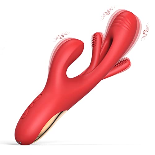 G Spot Rabbit Vibrator Dildo Sex Toy for Women, Vibrator Massager with 7 Tongue Flapping 7 Vibration Modes for Nipple Anal Stimulation, Waterproof Female Adult Sex Toys, Pink Dildo - Red