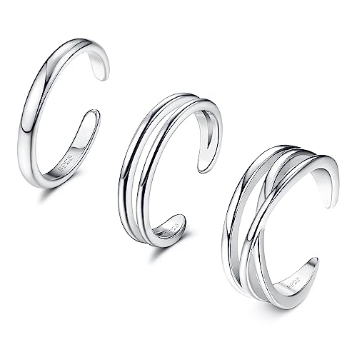 ORAZIO 3PCS Einstellbare Zehenringe für Frauen Silberfarbener minimalistischer offener Zehenring Satz Sommer Strand Fuß Schmuck Set Geschenke für Frauen Mädchen - 3Stück D