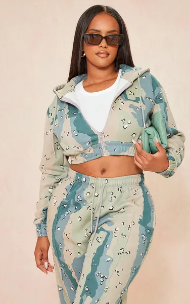 Shape Blue Cropped Camo Hoodie