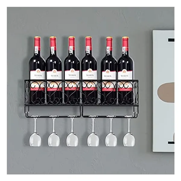 
                            COSTWAY Wall Mounted Wine Rack, Glass Bottles Holder Bar Accessories Organiser Unit, Home Kitchen Dining Room Wine Storage Display Shelf, Fully Assembled
                        