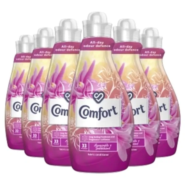 Comfort Honeysuckle  Sandalwood All-Day Odour Defence for Your Clothes Fabric Conditioner for Long-Lasting Freshness and Fragrance + Softness 33 Wash 1.16 Litre Pack of 6 (198 Washes in Total)