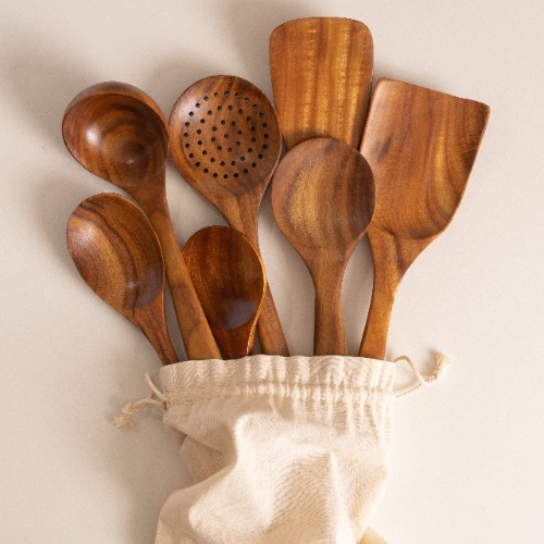 Teak Wooden Utensil Set - The Healthier Alternative | 7 Piece Set