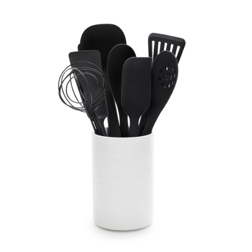 Premiere Silicone 8-Piece Utensil and Crock Set | Black | Black