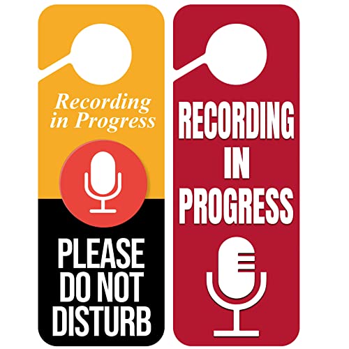 2 x Do Not Disturb Door Hanger Sign,Recording in Progress Do Not Disturb Door Hanger Sign,Recording in Progress Microphone Door Knob Hanger Sign for Offices Clinics (9.5 X 3.5 Inch)