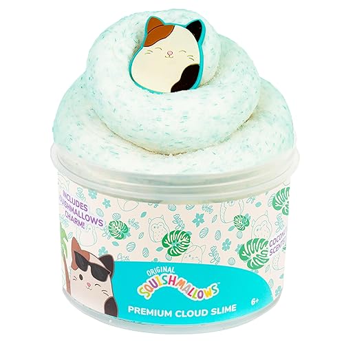 Original Squishmallows Cam The Cat Premium Coconut Scented Slime, 8 oz. Scented Slime, 2 Fun Slime Add Ins, Fluffy Slime, Pre-Made Slime for Kids, Great 6 Year Old Toys, Super Soft Sludge Toy - Cam- Coconut Scent