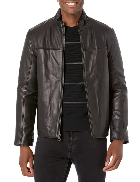 Cole Haan Men's Smooth Lamb Leather Jacket With Convertible Collar