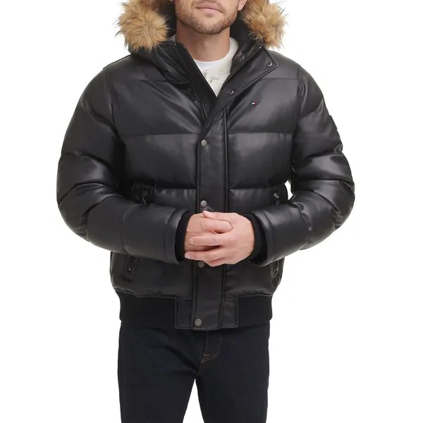 Tommy Hilfiger Men's Quilted Arctic Cloth Snorkel Bomber Jacket with Removable Hood (Standard and Big & Tall)