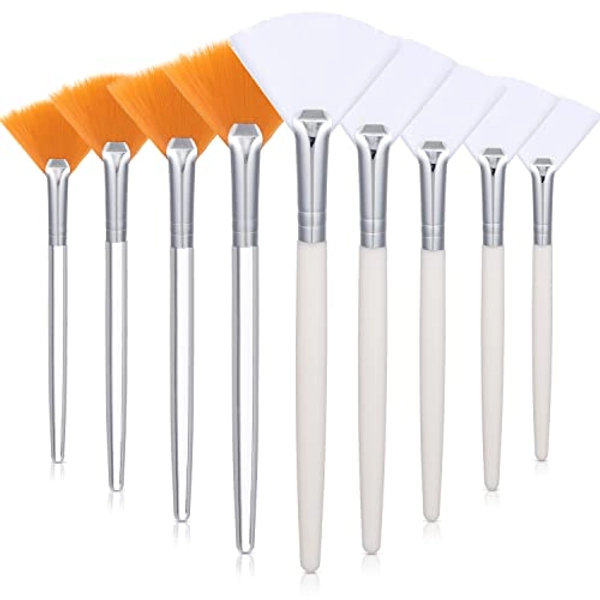 9 Pieces Facial Brushes Fan Mask Brushes, Soft Facial Applicator Brushes Tools for Peel Glycolic Mask Makeup for Mud Cream (White, Yellow)