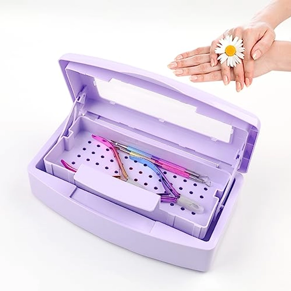 BOMOQING Nail Tool Sterilizer Box, Plastic Sterilizing Tray, Plastic Clean Sterilizing Box Storage Organizer for Nail, Tweezers, Eyelash Extensions, Hair Salon, Spa & Cutter Manicure Equipment(Purple)