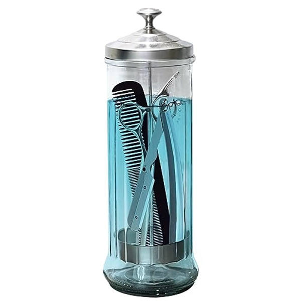 AMERICAN HAWKS 35 Oz Barber Disinfectant Jar Desinfectante Jar Sterlizer Jar Barber Jar Glass Manicure Containers Sanitizer Salon Comb Nail Tool Sterilizers - Removable Basket Side Spa Implements