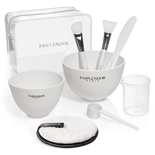 Fasplendor Face Mask Mixing Bowl Set with Silicone Face Mask Brush Applicator, Facial Mask Bowls, Mask Spatula, Measuring Scoop, Makep Bag, 8 IN 1 SPA Quality Face Mask Tool Kit for DIY Clay Mask