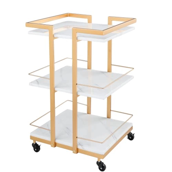 OmySalon Esthetician Cart with Wheels Utility Salon Rolling Trolley, Gold Mobile Storage Organizer for Beauty Spa Cosmetology Massage, Tattoo Manicure Facial Tool Holder Station