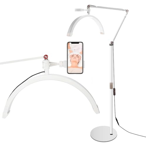 SOFIDA Eyelash LED Floor Light Adjustable Rotatable Half Moon Lamp for Lash Extension Lighting for Beauty Skincare Eyebrows Tattoo with Phone Holder Facial Spa Salon Makeup (White)