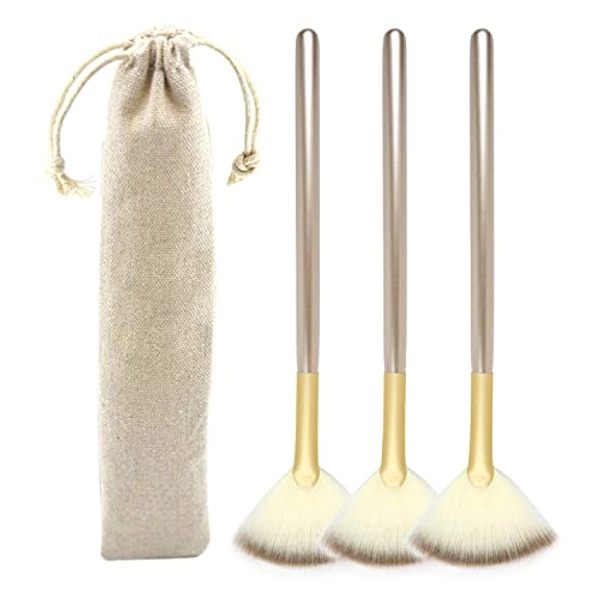 Fan Brushes Facial Brushes, Soft Makeup Brush Cosmetic Applicator Tools for Glycolic Peel Mask, Pack of 3(With Storage Bag)