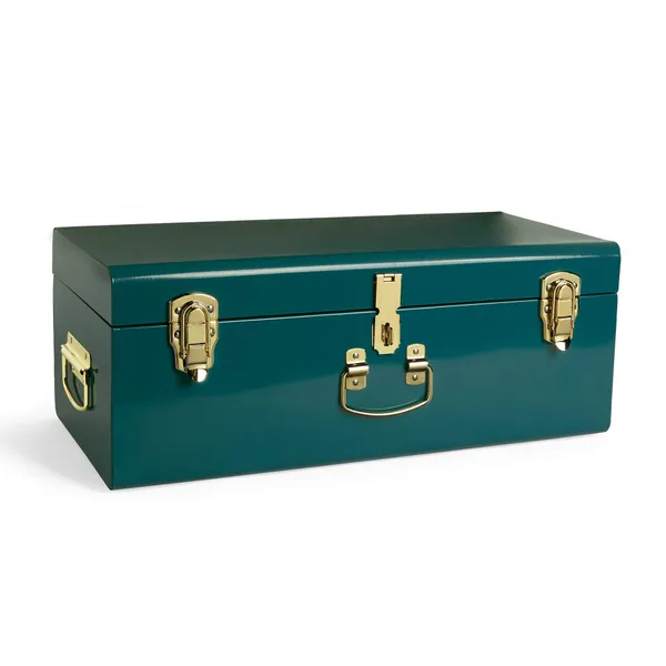 Beautify Storage Trunk, Teal Stainless Steel Storage Chest w/Gold Detailing, Stylish Bedroom Storage Organiser w/Lockable Lid & Handles, Sturdy Multi-Purpose Bedding, Blanket & Toy Box