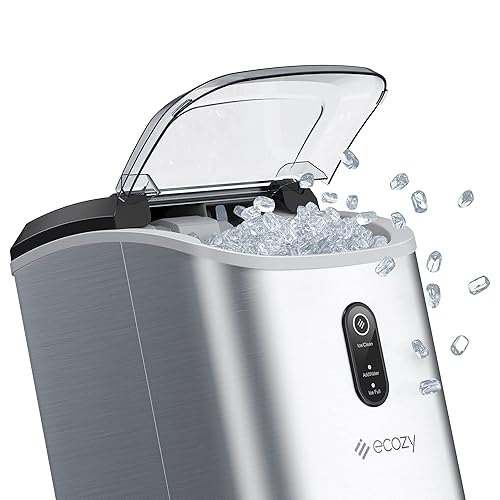 ecozy Nugget Ice Maker Countertop - Chewable Pellet Ice Cubes, 33 lbs Daily Output, Stainless Steel Housing, Self-Cleaning Ice Machine with Ice Bags for Parties, Kitchen, Bar, Office, Silver - Nugget Ice Maker - Stainless Steel