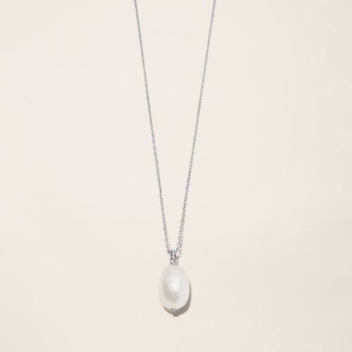 14k Solid Gold Baroque Cultured Pearl Drop Chain - White Gold