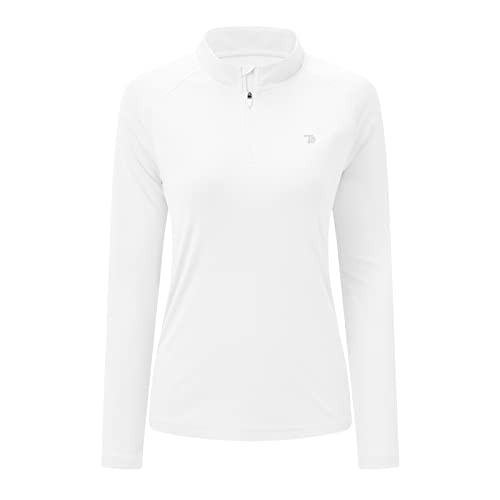 BASUDAM Women's Workout Shirts Quick Dry UPF 50+ Sun Protection Long Sleeve Quarter Zip Pullover Athletic T-Shirts - X-Small - White
