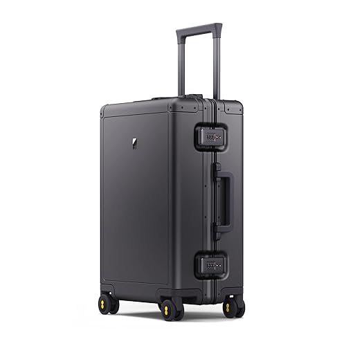 LEVEL8 Koffer, Aluminium Handgepäck Koffer Trolley Reisekoffer Cabin Trolley Hartschalen Mit Doppelte TSA Schloss Koffer Aluminium Reißverschlussloses Gepäck(55cm,35L,Grau) - Grau - 38*21*55CM,35L
