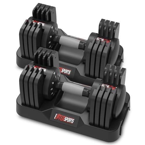 EnterSports 12kg/18KGx2 Adjustable Dumbbells Adjustable Dumbbell Set for Saving Place, Dumbbells Adjustable with Non-Slip Handle 5 Weight Levels-2-12kg, Good for Home, Office, Gym, Body Training - 18kg pair
