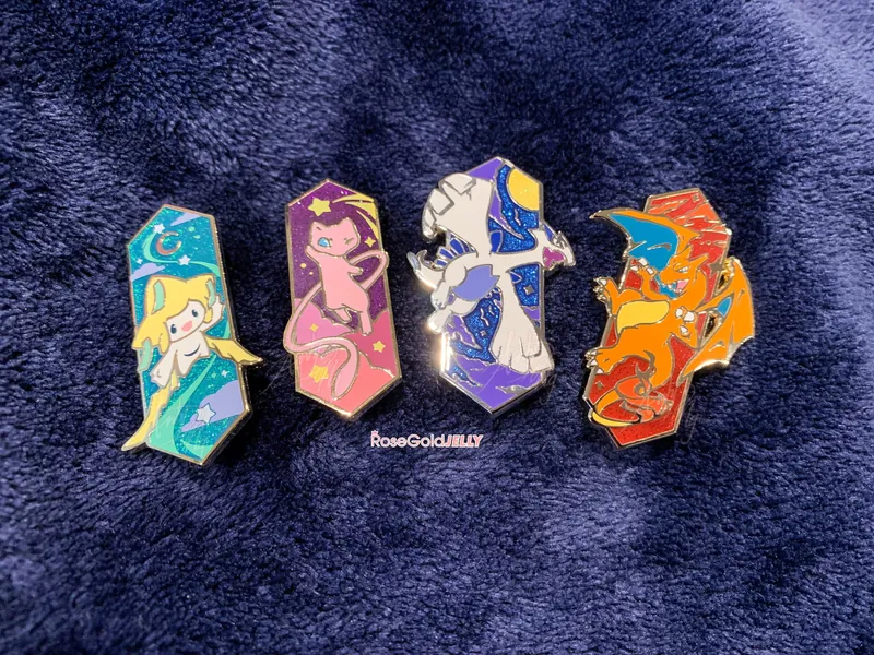 Jirachi, Mew, Lugia, Charizard Enamel Pins (1.75 inches)