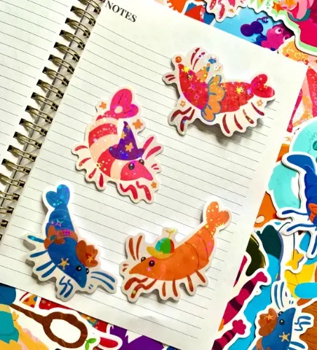 Holo Shrimp Stickers | 3 inch stickers | Stationery