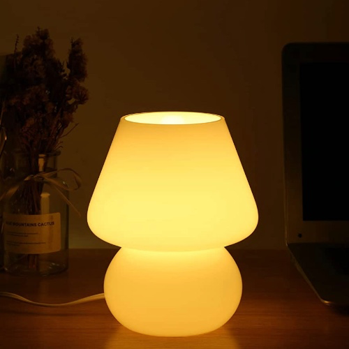 BSOD Glass Mushroom Bedside Table Lamp, Yellow Translucent Murano Vintage Style Striped Small Nightstand Desklamp Swirl Light for Home Decor, Dining, Living, Bedroom, Gift (Stripe Yellow) - - Amazon.com