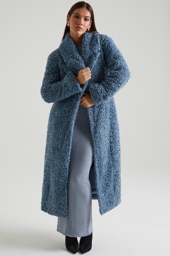 Long Shearling Coat in Blue | M