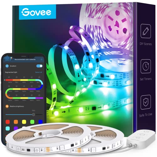 Govee RGBIC LED Strip Lights, 10m Bluetooth LED Lights, Segmented APP Control Rainbow Colour Picking, Music Sync LED Lights for Bedroom, Christmas, 2 Rolls of 5m - 10M