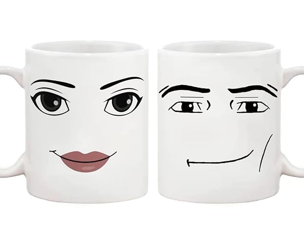 Fonhark - Funny Gamer Mug Set, MAN FACE Mug, WOMAN Face Mug, Birthday Mug, (Pack of 2), 11 Oz Novelty Coffee Mug/Cup, White