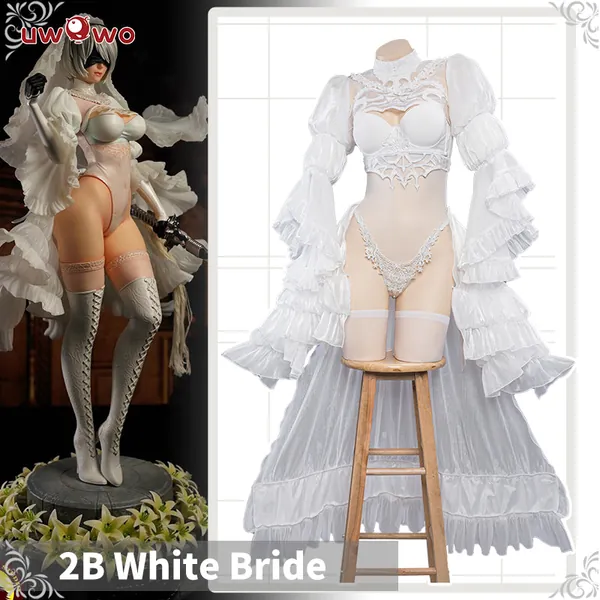 Uwowo Nier: Automata 2B White Wedding Dress Bride Cosplay Costume | S