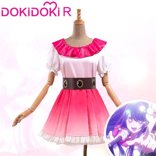 【Size XS-XL】DokiDoki-R Anime Oshi no Ko Cosplay Hoshino Ai Costume Gradient Pink Dress | S