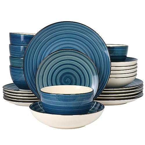 Elama Gia 24 Piece Round Stoneware Dinnerware Set in Dark Blue - Dark Blue