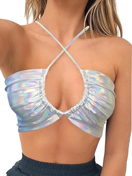 krtwrnt Women‘s Festival Outfits Rave Crop Top - 00cross-multicol Silver - X-Small