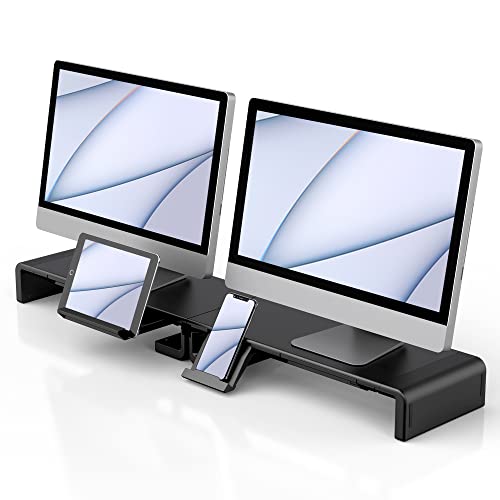 2 Pack Computer Monitor Stand, Klearlook Foldable Monitor Stand Riser, Height Adjustable Computer Stand, Monitor Riser Stand with Storage Drawer & Tablet Phone Stand for Computer, Desktop, Laptop (Black) - Black 2 Pack