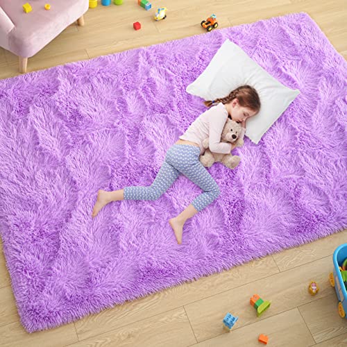 Ultra Soft Fluffy Rugs for Bedroom 4x6 Feet, Shag Area Rugs for Living Room, Large Comfy Furry Rug for Girls Kids Baby Room Decor, Non Slip Nursery Rug Modern Indoor Fuzzy Floor Carpet, Purple - 4x6 Feet - Purple
