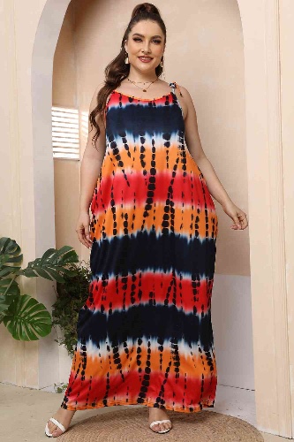 Plus Size Tie-Shoulder Maxi Dress - Multicolor / L