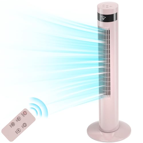 Antarctic Star Tower Fan Portable Electric Oscillating Fan Quiet Cooling Remote Control Standing Bladeless Floor Fans 3 Speeds Wind Modes Timer Bedroom Office(36 inch, Pink) - 36 inch - Pink