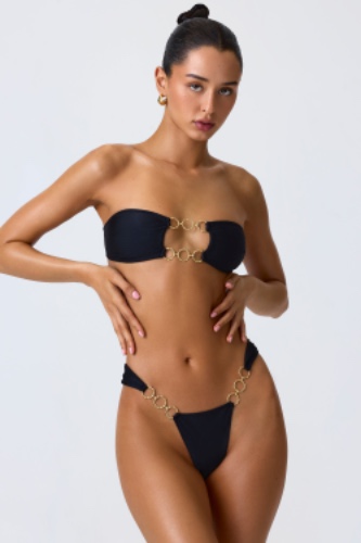 Embellished Cut-Out Bandeau Bikini Top in Black | XS