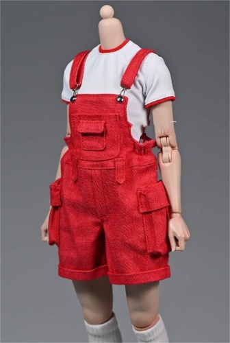 1/6 overalls customize female Red pants shorts trousers Workwear pocket Clothes