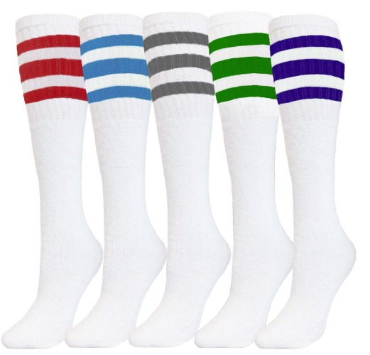 5PK ALL DIFFEREN COLORS SPORTS TUBE SOCKS 22 INCHES OLD SCHOOL LONG SOCKS COTTON