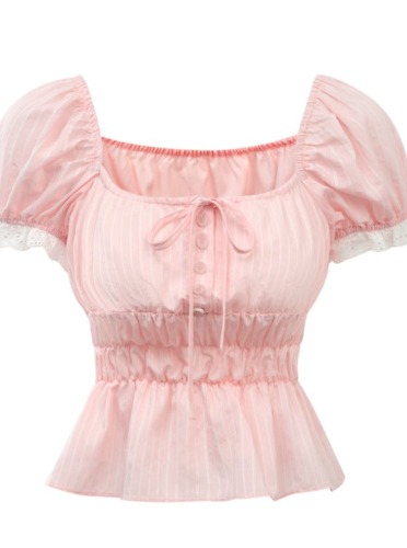 Sweet Square Color Cotton Tops | Pink. / L