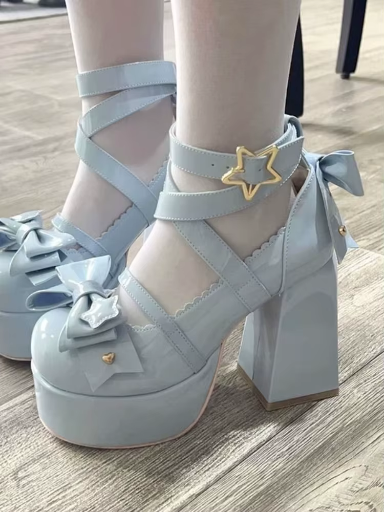 Vintage Kawaii Mary Janes with Star Buckle - Women's Lolita Platform Shoes - Kuru Store