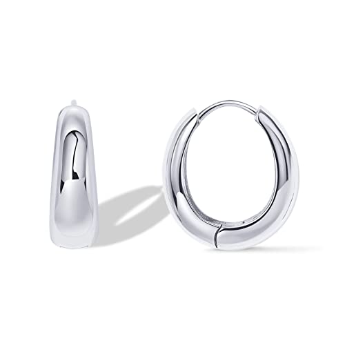 PAVOI 14K Gold Plated Sterling Silver Post Small Chunky Hoops Earrings | Thick Lightweight Gold Hoop Earrings for Women - White Gold