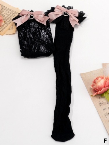 [$7.43]6 Options Jirai Kei Semi-sheer Lace Bowknots  Over Knee Stockings