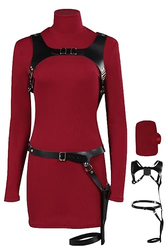Wolyzz RE4 Remake Cosplay Ada Dress Outfit Womens Game Costume Red - Large - Red